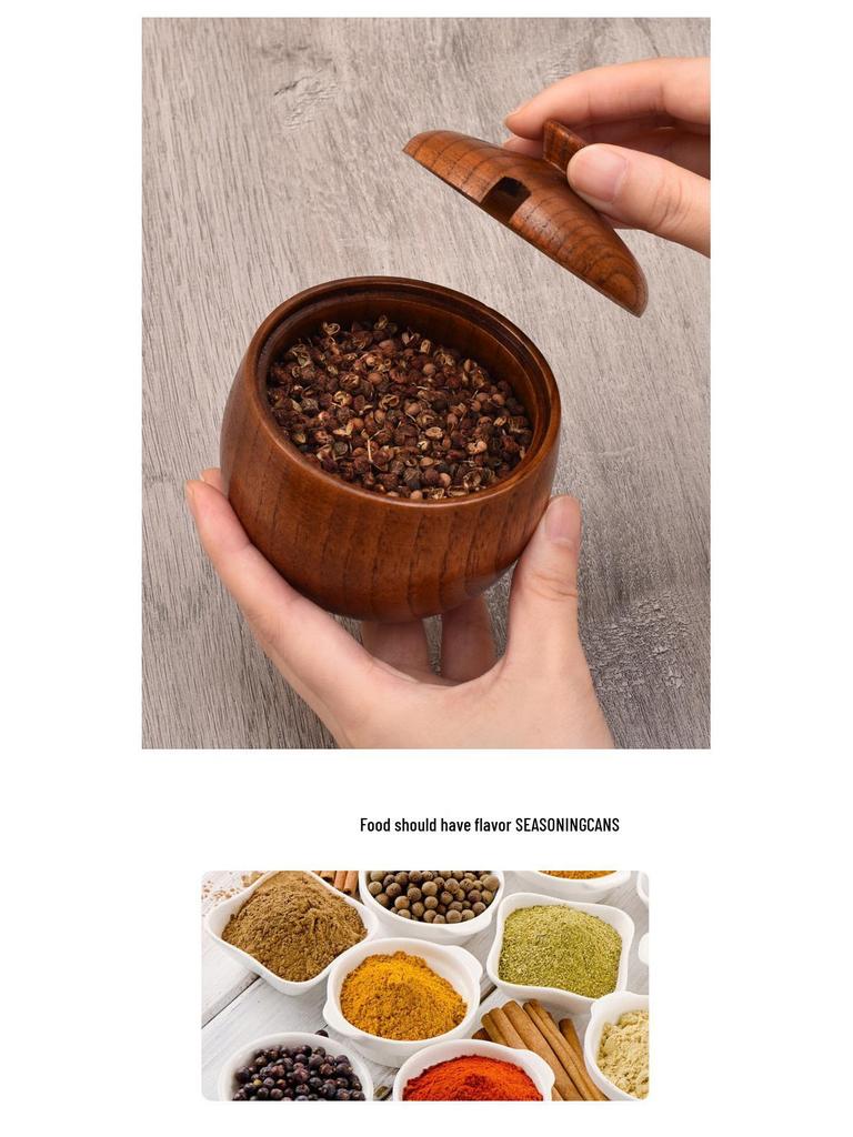 Retro Jujube Wood Spice Jar Set with Lid - Custom Logo Salt Shaker & Seasoning Box for Kitchen