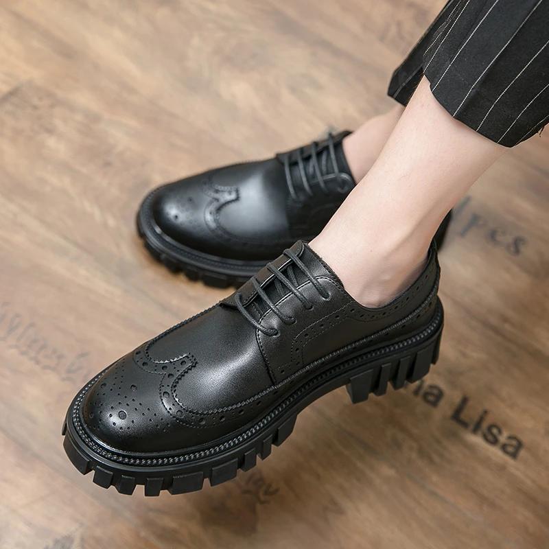 Fashion Spring Men Formal Business Thick Soled Lace-up Oxford Shoes Luxury Men's Dress Shoes Male Casual Leather Wedding Party Loafers