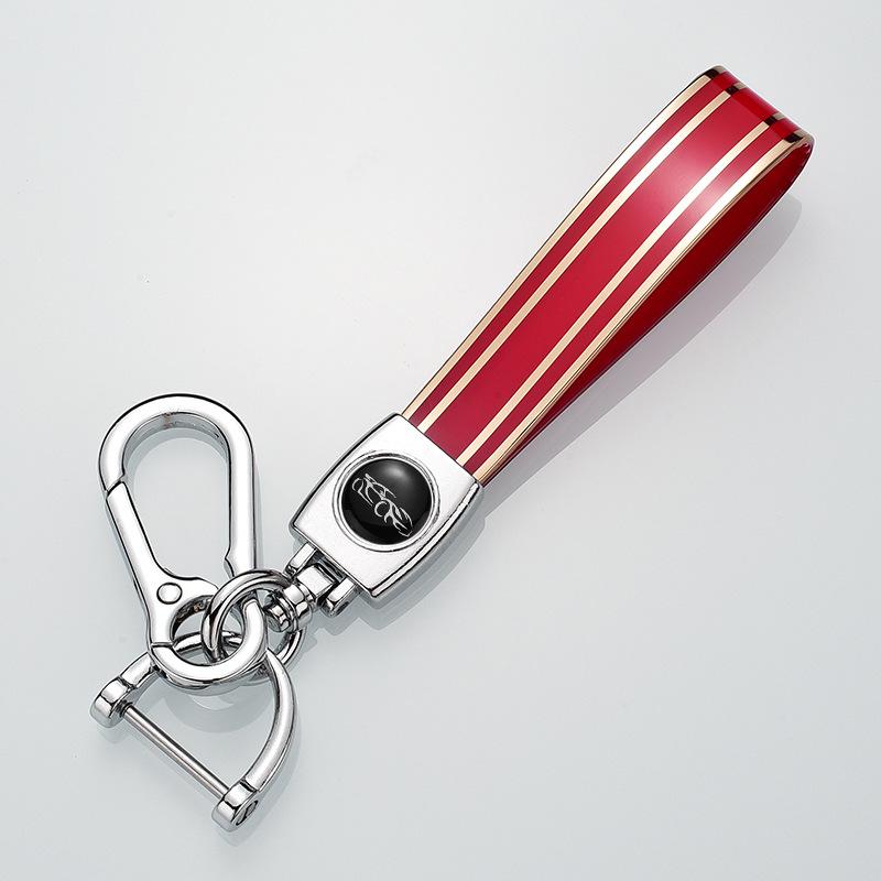 Rhinestone Circle Car Keychain with Gold Edge, Rope, Metal Keyring Pendant for Hyundai – Waist Hanging Household Hardware Buckle