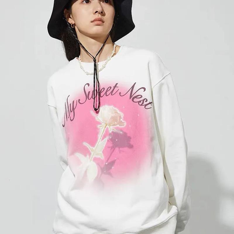 

Женские толстовки с принтом розы, белый пуловер, толстовки, уличная одежда большого размера, спортивный костюм в стиле хип-хоп, модная женская осенне-зимняя верхняя одежда M белый
