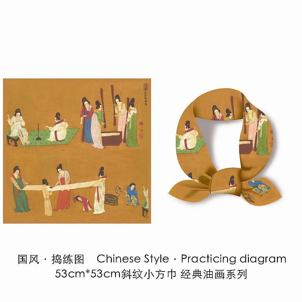 53CM Twill Silk Scarf Woman Practicing Painting Square Scarves Wraps Bandana Small Hijab Silk Foulards Tie Headband Neckerchief