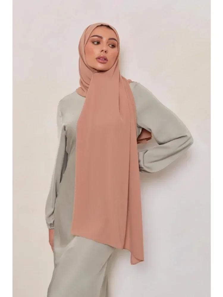 High Quality Satin Chiffon Hijab Scarf Shawls Drape Long Scarf Women'S Pleated Scarf Big Size Turbans For Women Krepp Hijabs