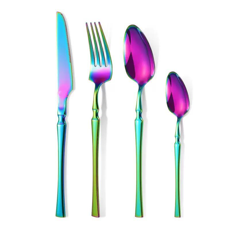 Gold 24-Piece Stainless Steel Cutlery Set: Elegant Steak Knife, Fork, and Spoon for Western Cuisine.