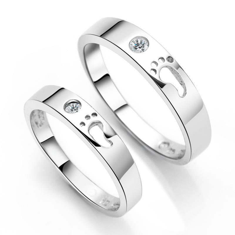 Footprints of Love: Cartoon Zircon Open Couple Rings for Men and Women