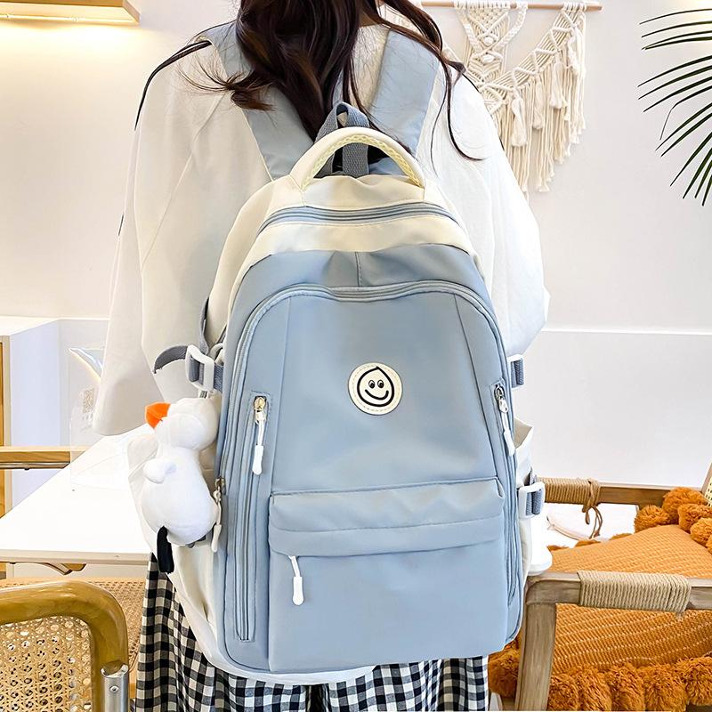 Schoolbag Contrast Color Backpack Junior High School Student Girl School Bag Elementary School Elementary School Versatile Large Capacity Lightweight