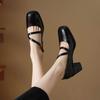 Krazing Pot Sheepskin Round Toe Size 41 Chunky High Heels Buckle Straps Vintage Autumn Pumps