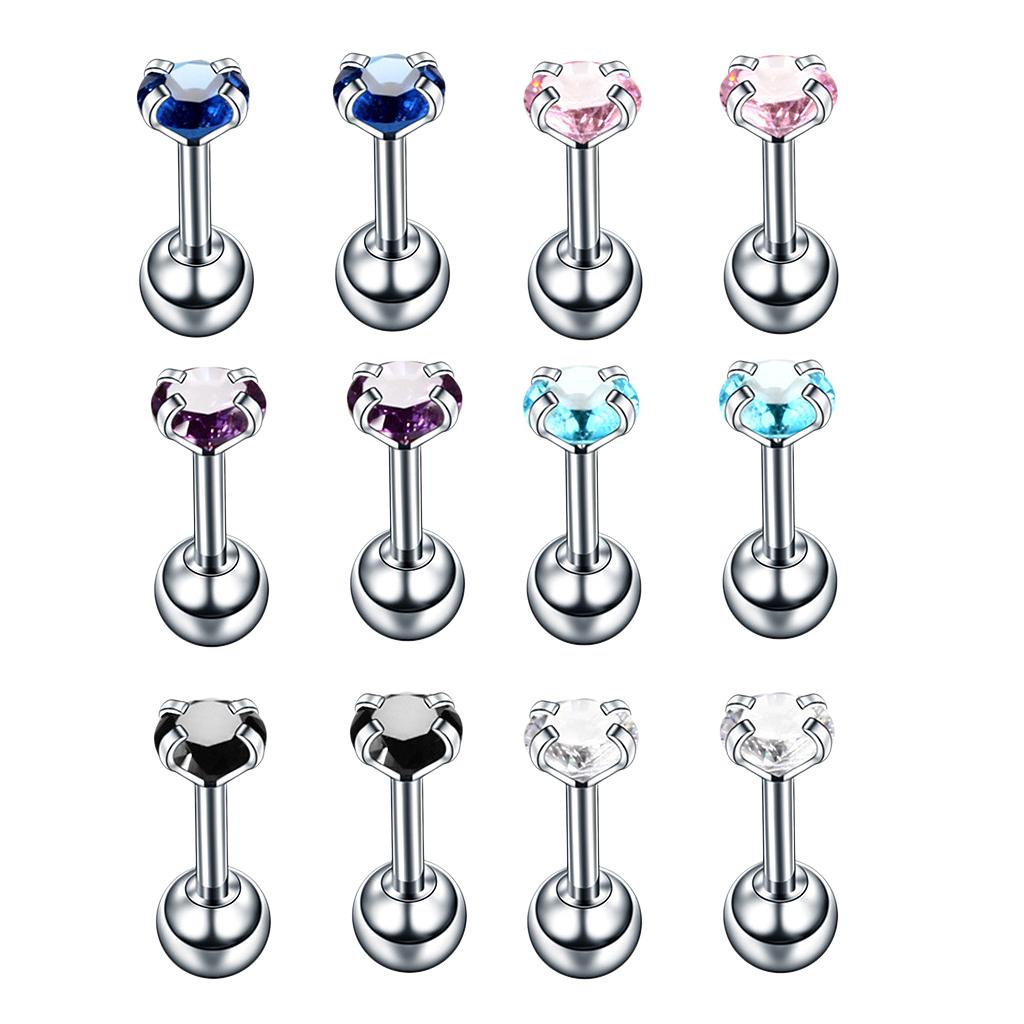 12 Pieces 16G Stainless Steel Cubic Zirconia Earrings for Women Stud Body Jewelry Set