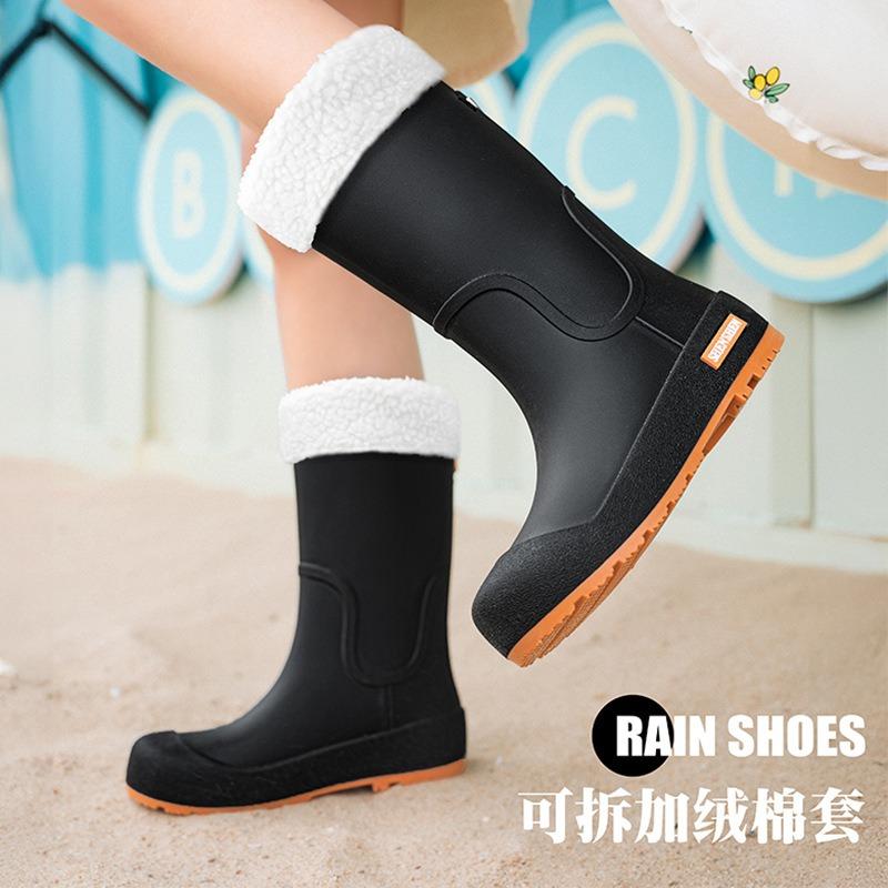 Fashion rain shoes women's medium tube waterproof rain boots women's water shoes outer wear rubber shoes overshoes student water boots