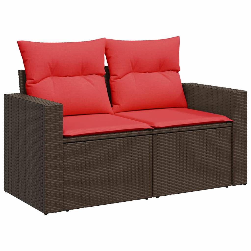 10 Piece Garden Sofa Set with Cushions Brown Poly Rattan