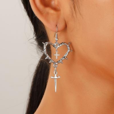 Trend Cross Schwarzes Herzförmiges Anhängerohrringe Set Luxus Qualität Schmuck Geburtstagsgeschenk