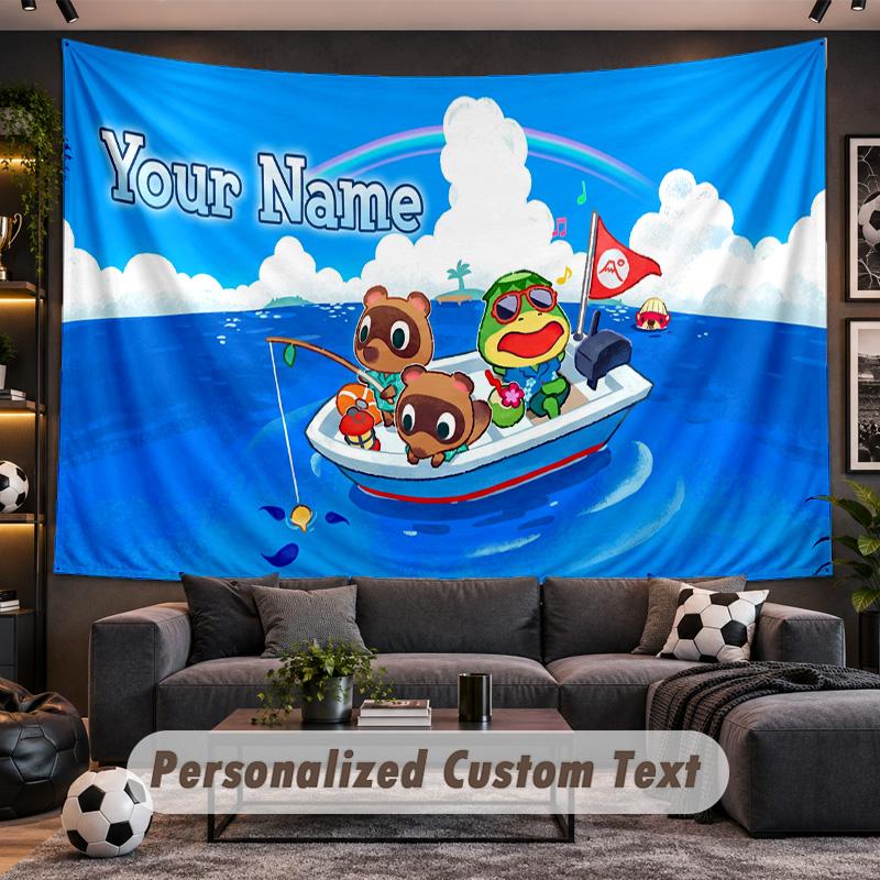 Animal Crossing Personalized Tapestry Support Custom Name, Wall Art Home Decoration
