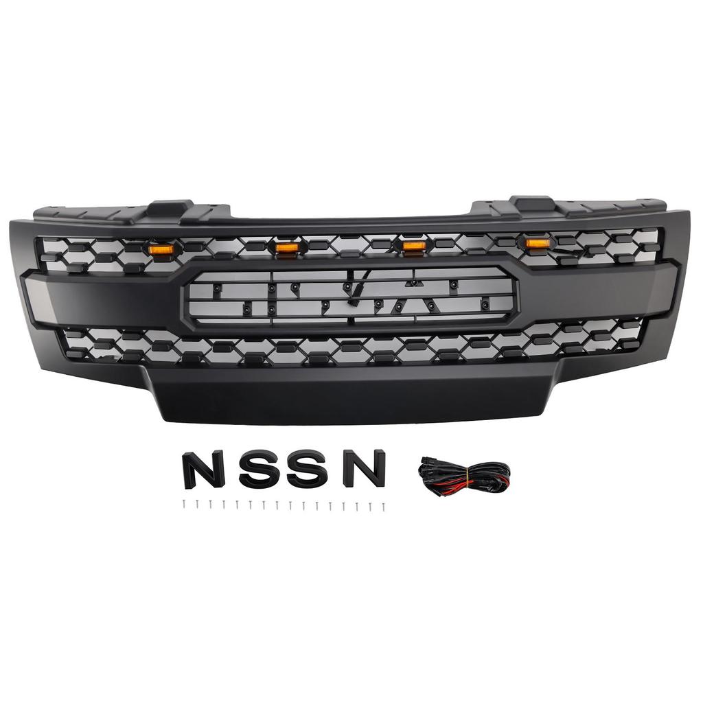 Black Front Bumper Grill Grille Fit Nissan Frontier 2009-2019 W/Led Lights