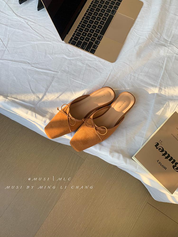 Women‘s Summer New Sandals Casual Slip on Lady Mules Butterfly-knot Comfort Slippers Square Toe Slingback Ladies Flat Sandals