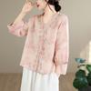 DIMANAF 2026 Summer New Plus Size Women Blouse Shirt Elegant Vintage Print Floral Lady Tops T-Shirt Cotton Clothing