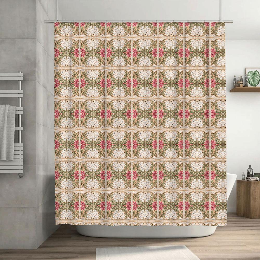 Patterned Shower Curtain Floral Print Decorative Fabric Waterproof Bath Liner Available in Multiple Sizes for Home Use