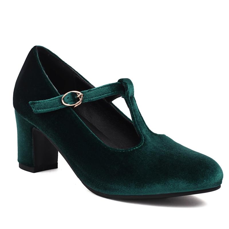

Элегантные женские туфли на высоком каблуке Мэри Джейн 2025 Мода Т-образный ремешок Черные Зеленые Красные На каблуке Вечерние Свадебные Офисные туфли Женские Весна 39 темно-зеленого
