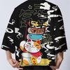 Japanese Sakura Cat Samurai Printed Kimono for Men Women, Haori Cardigan, Traditional Costume, Loose Short Sleeve Cloak, S-3XL