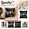 4PCS Halloween Pillow Covers Linen Printed Waist Cushion Covers Home Decorative Pillowcases for Sofa Bedroom Living Room