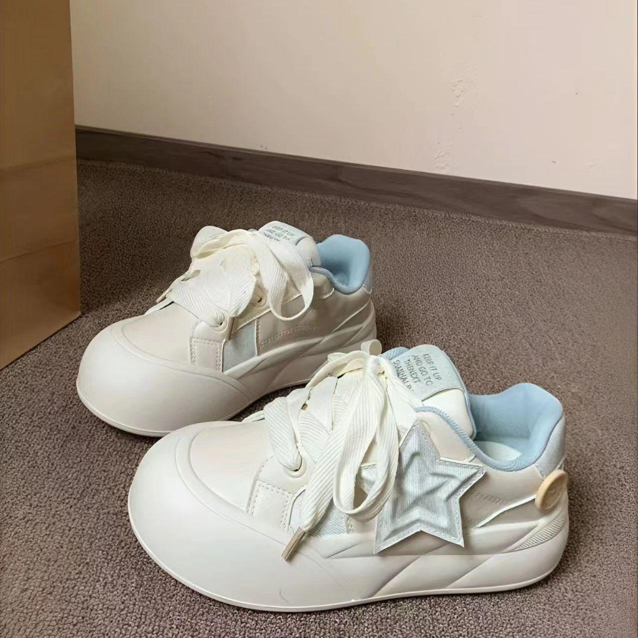 

Толстая подошва, увеличивающая рост, универсальные маленькие белые туфли, женские летние новые спортивные кеды, студенческий стиль, уродливо милые туфли-хлебушки женские 40 синий