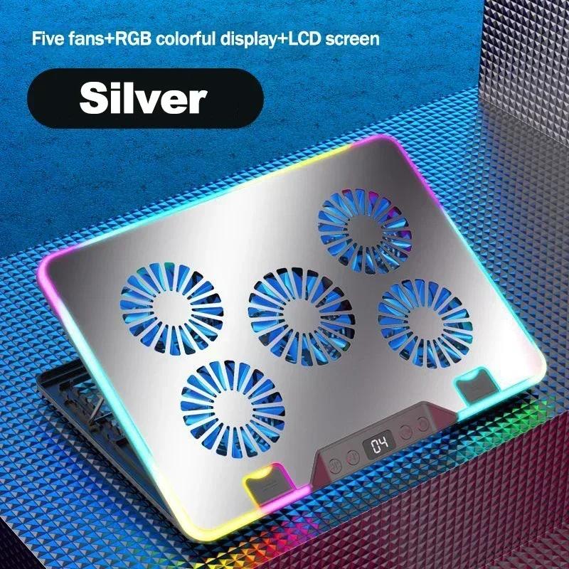 F36 Gaming Laptop Cooling Pad W/ 5 Fan Dual USB LED Screen Laptop Notebook Cooler Stand for 11-17.3'' 7 Angle Adjustable Bracket