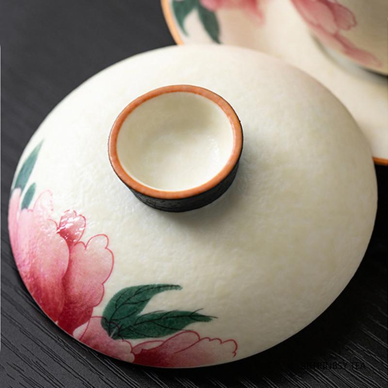 Chinese Traditional Ceramic Gaiwan Household Tea Tureen Handmade Flower Teacup Travel Portable Tea Set Teaware Accessories 110ml