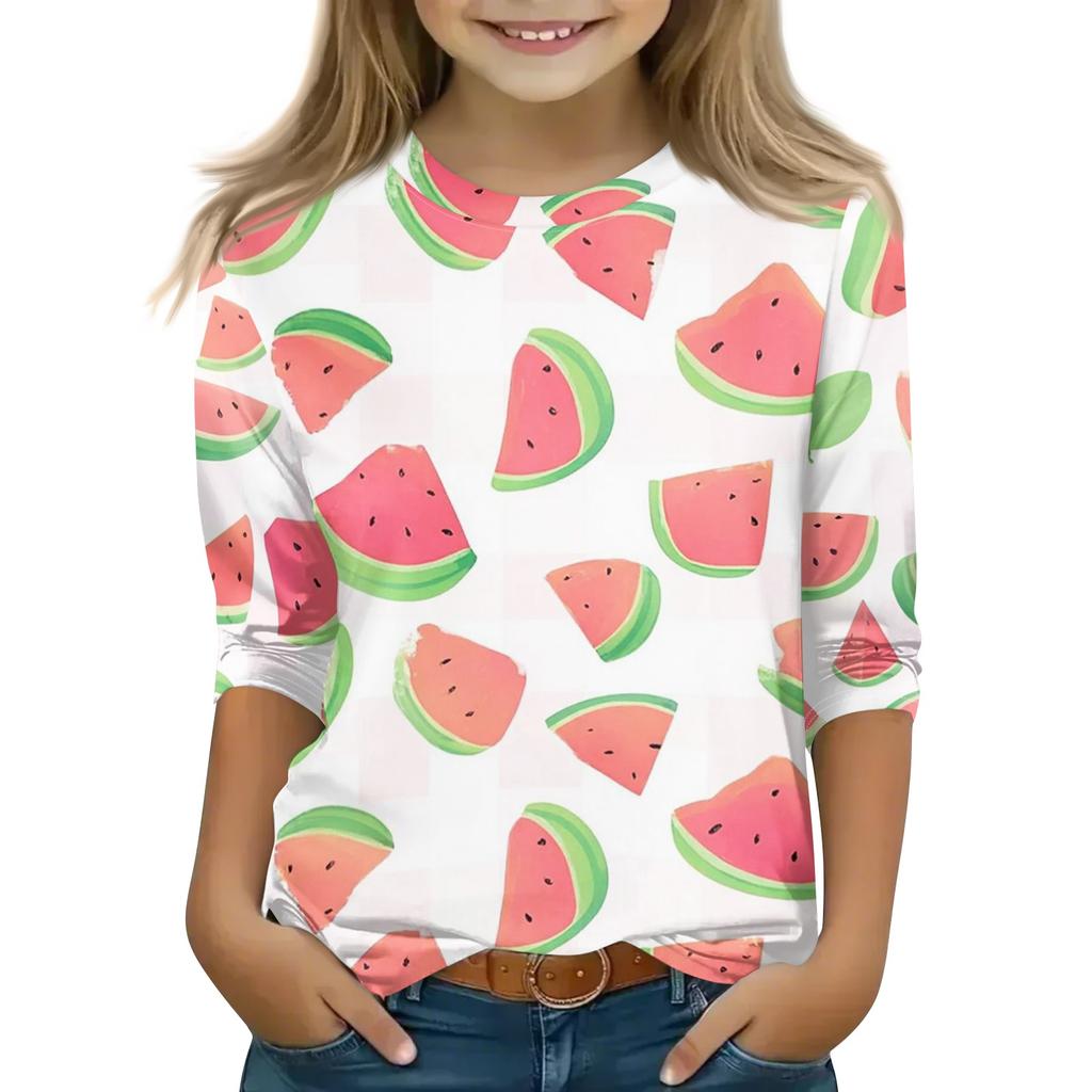 Kid's Round Neck Cute Flower Day Print Lightweight Spring/Summer Top