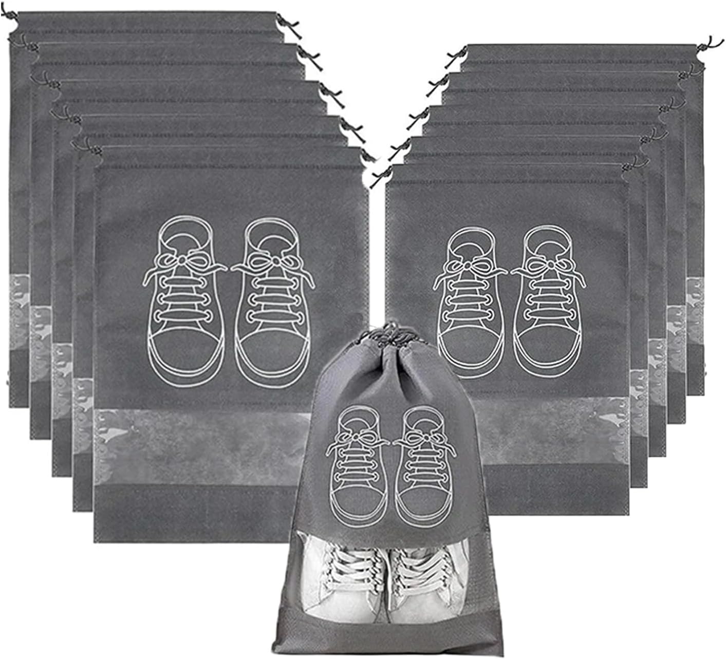 

5 Pcs Foldable Non-Woven Shoe Storage Bags, Dustproof. 43x32cm, for Travel, Closet, Space Saving, with Window United States