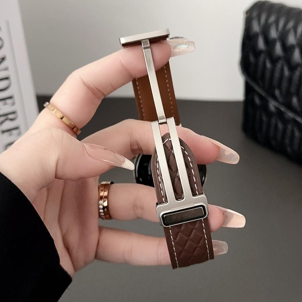 

For Huawei Watch GT 4 41mm/Garmin Venu 3S Genuine Cow Leather Band 18mm Magnetic Buckle Strap Brown