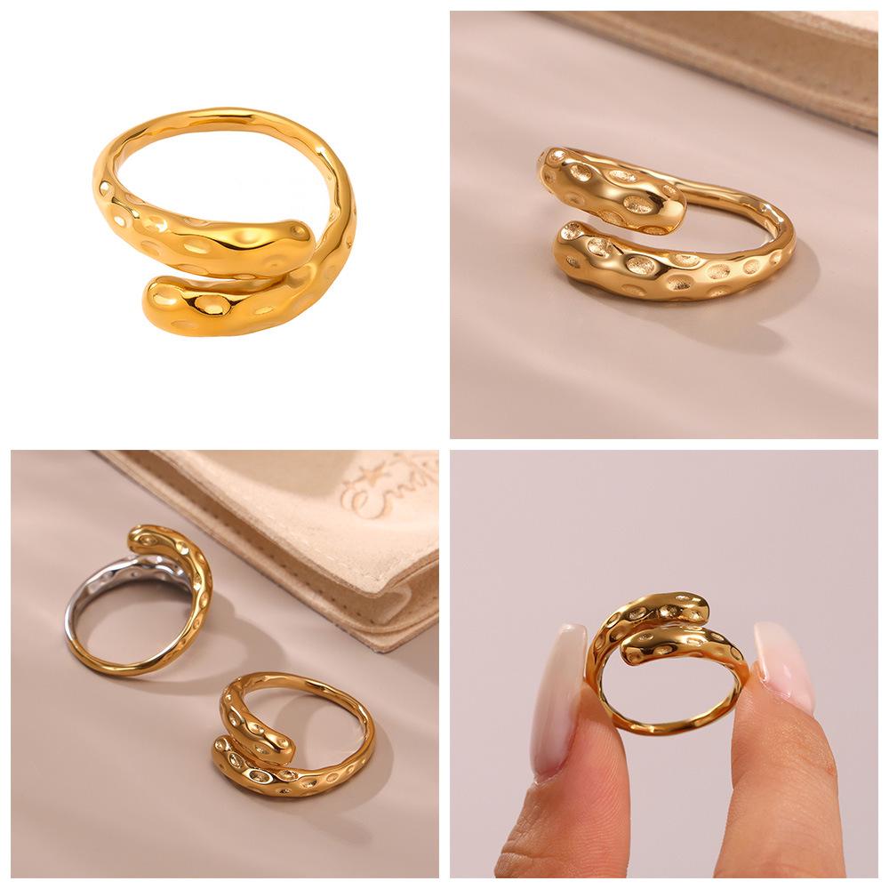 Qiong Yao 18K Gold Irregular Open Ring Set - Stylish Stainless Steel Finger Rings
