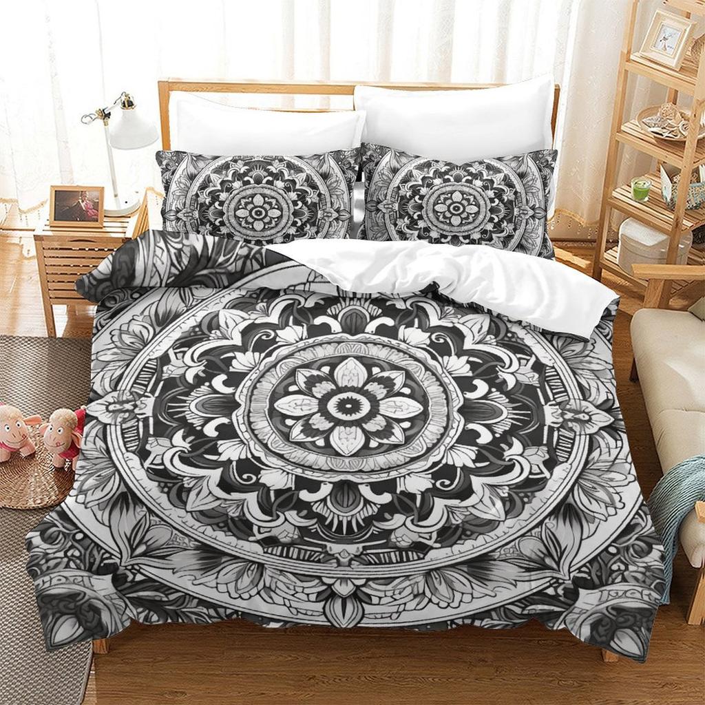 Black And White Mandala 3D Digital Printing Polyester Quilt Cover Two Or Three Pieces Can Be