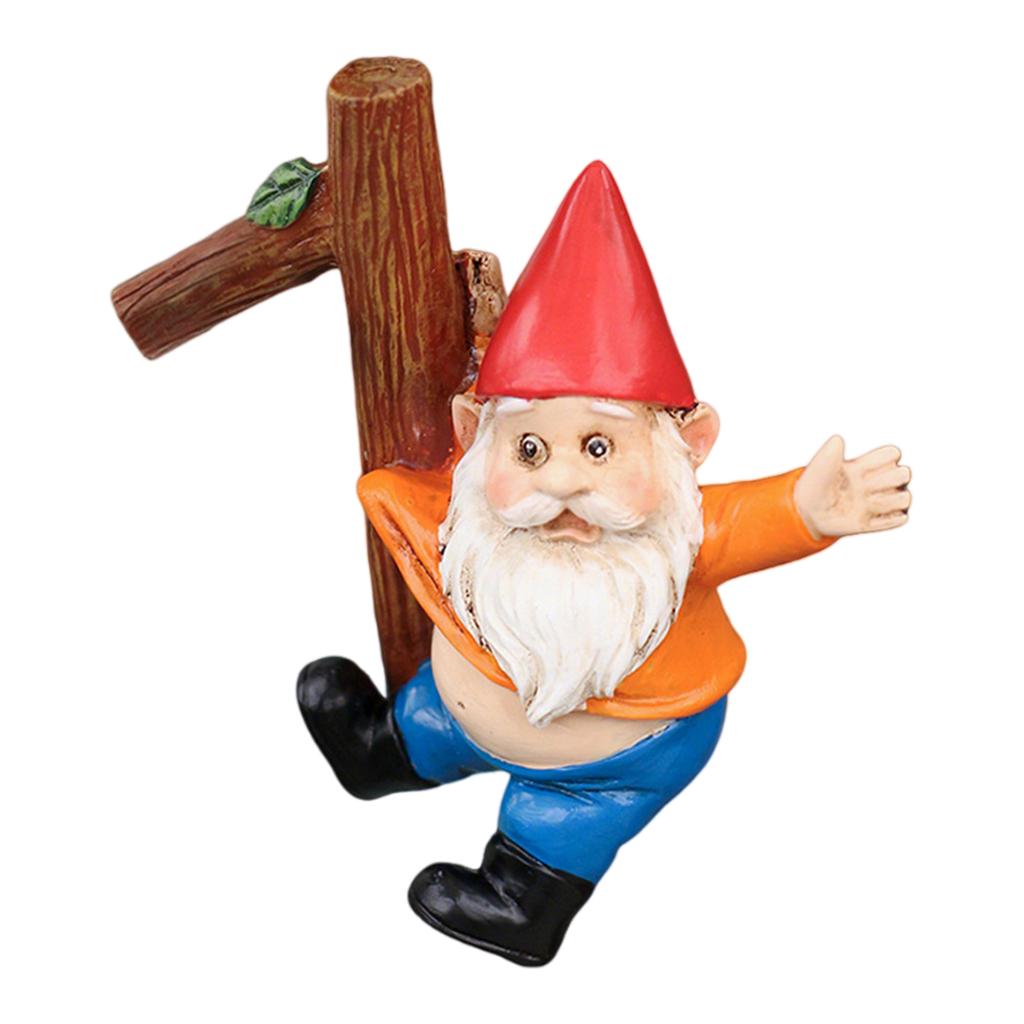 Funny Gnome Sculpture Multi Purpose Mini Dwarf Statue Non-Fading Pot Edge Hanging Decor for Garden Planter Edge& Balcony Railing