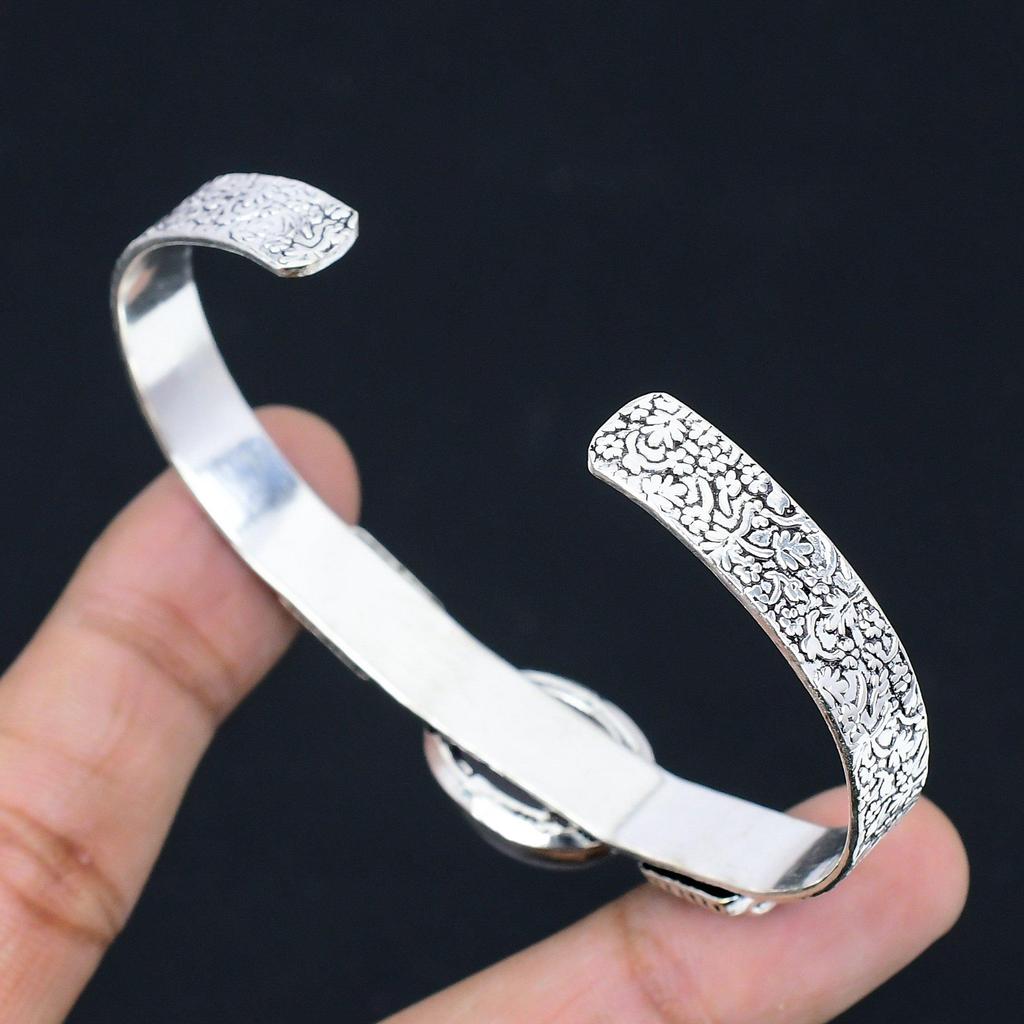 Gift For Women Bangle Adjustable 925 Silver Natural Rose Quartz Gemstone