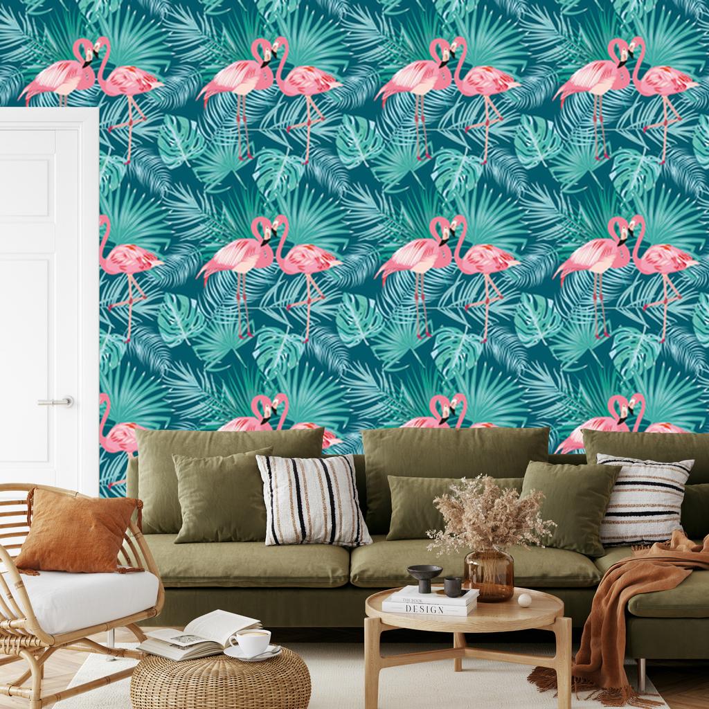 Flamingos Leaves Wallpaper for Living Room and Bedroom 50x1000