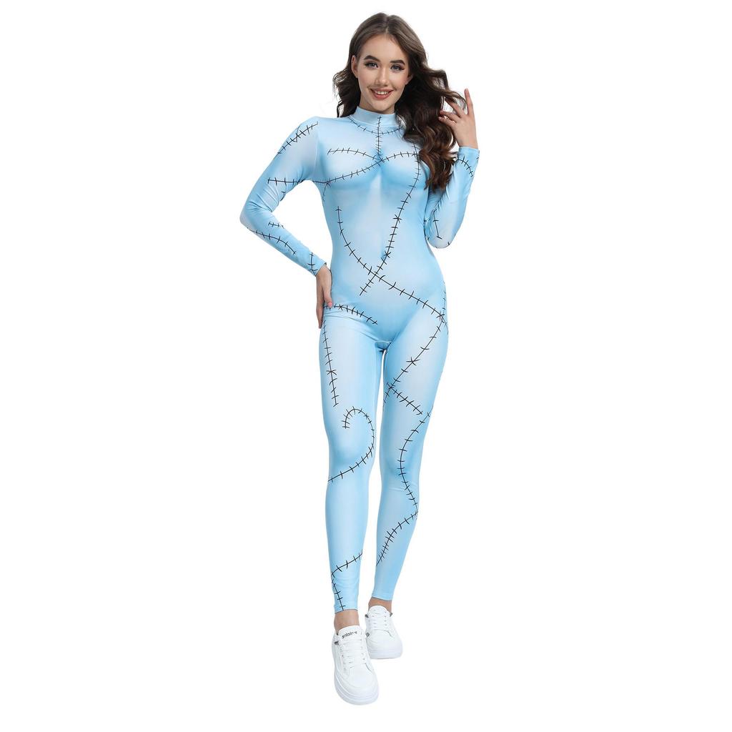 2024 Nightmare Before Christmas Sally Cosplay Dress - Halloween European & American Women's Print Costume