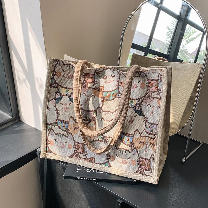 Street Style Linen Tote Bag With Magnetic Closure For Casual Daily Use