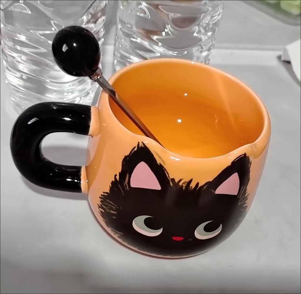 Cartoon Keramische Leuke Kat Mokken met Lepel Creatieve Kattenpoot Mok Koffie Thee Melk Havermout Kop Grote Capaciteit Dieren Bekers Grappig Cadeau