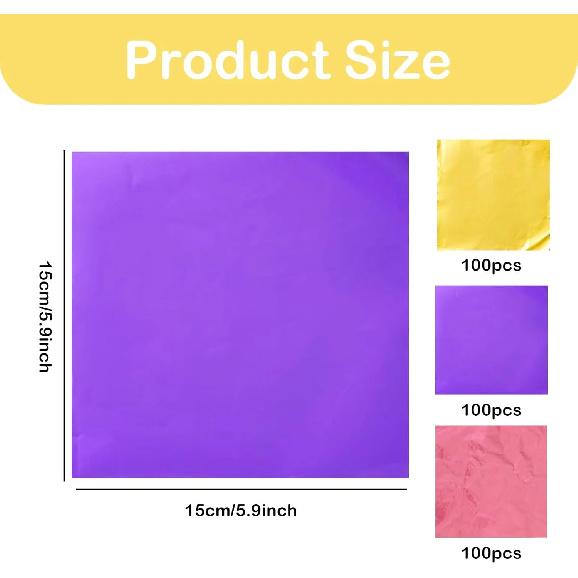 300 Pcs Chocolate Bar Wrappers, 6x6 Inches Candy Bar Wrappers Colored Aluminum Foil Candy Wrapping Paper for Chocolate Bar Packaging Candy Packaging