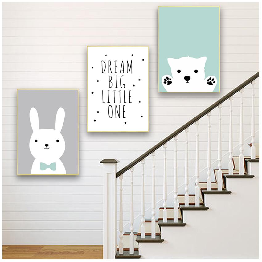 Wall Picture Baby Room Decoration Kawaii Bear Rabbit Canvas Art S Woodland Animal Cartoon Nursery Prints Painting