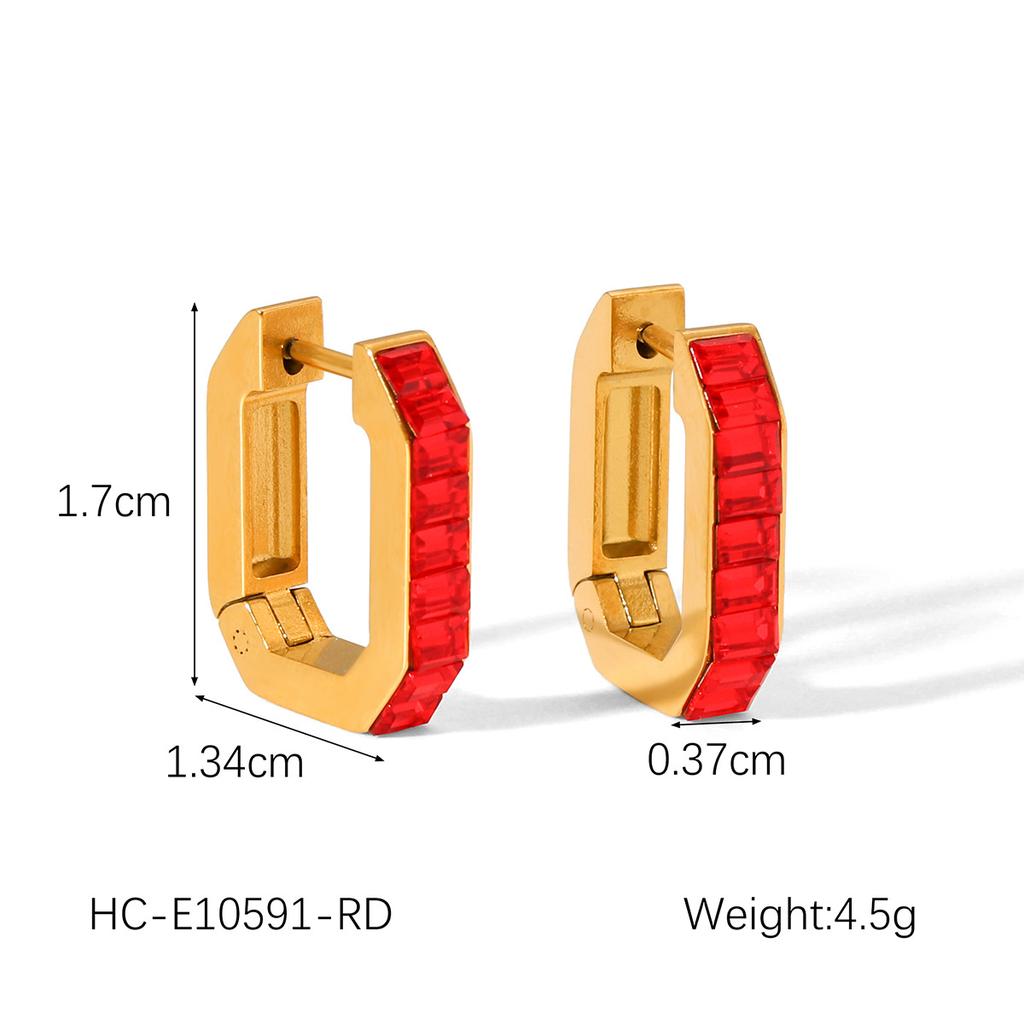 Fashionable U-shaped Stainless Steel Earrings for Women, Premium Light Luxury Zircon Inlaid Square Ear Buckles