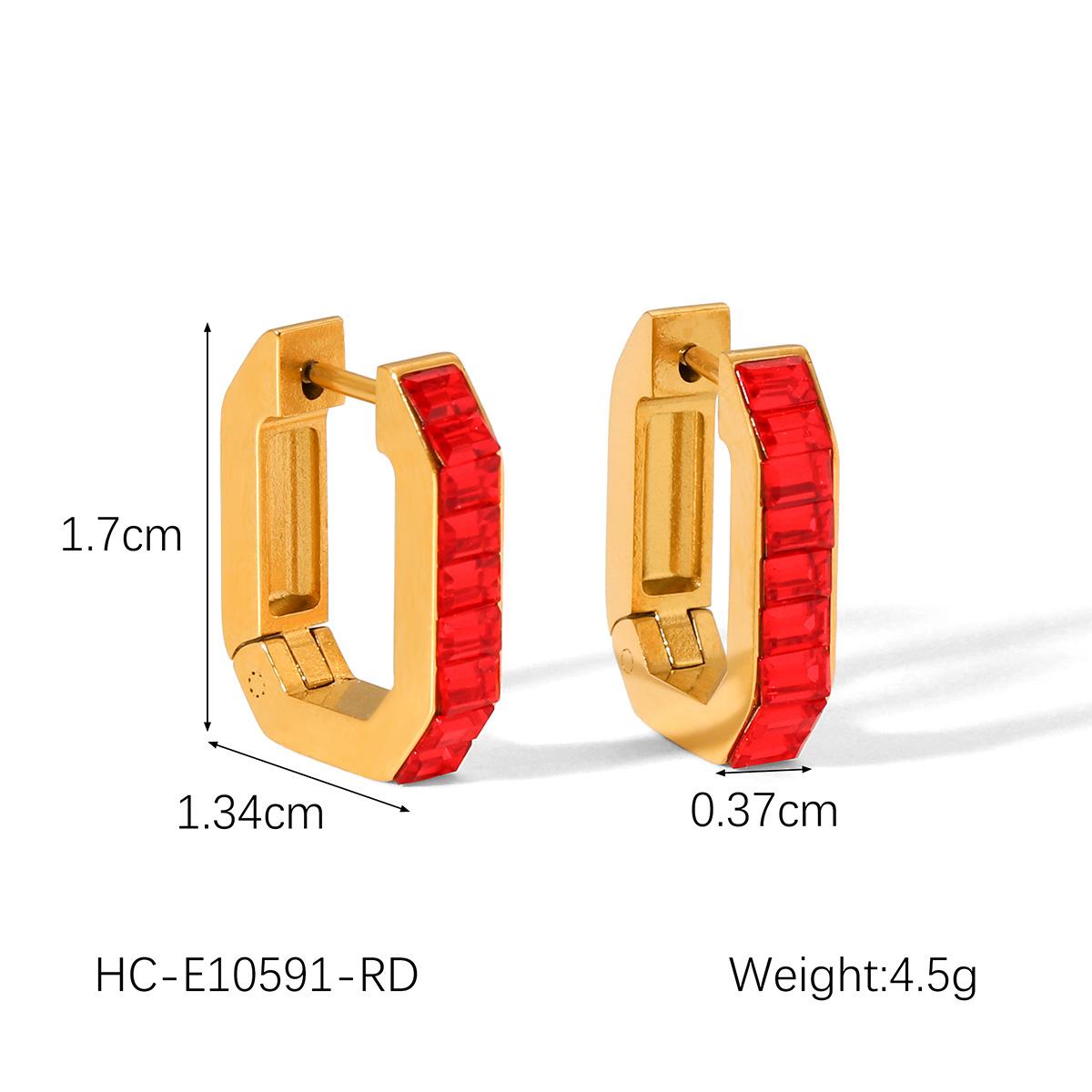 

Fashionable U-shaped Stainless Steel Earrings for Women, Premium Light Luxury Zircon Inlaid Square Ear Buckles красный