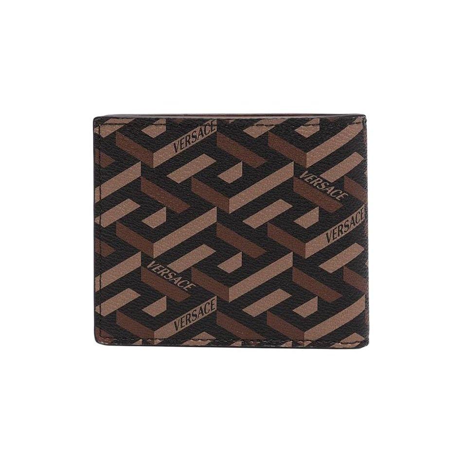 Versace Винтажный кожаный складной кошелек с монограммой, держатель для карт, мужской кошелек, коричневый DPU2463-1A0197-45B Basic Set (Bag+Dust Bag)