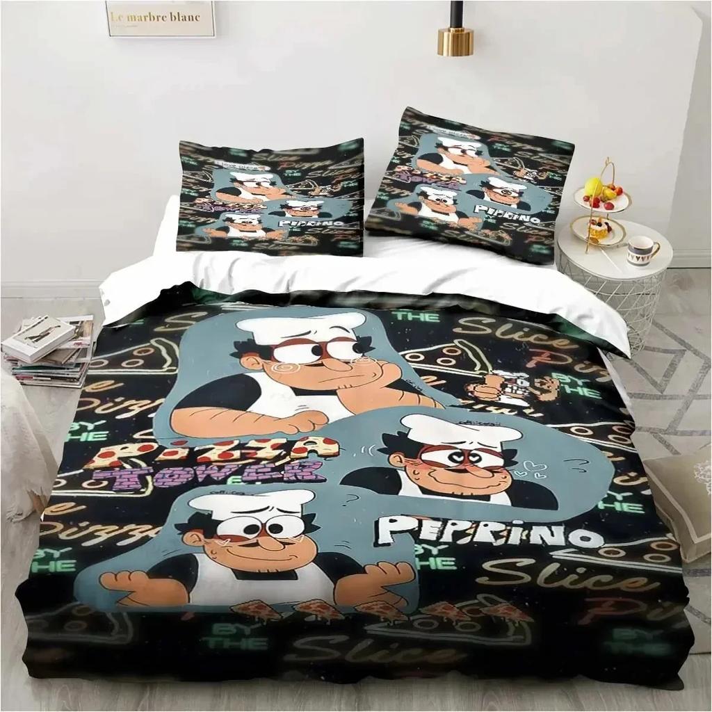 Edredón Torre de Pizza Estilo Pixel Clásico Juego Juego de Ropa de Cama Dormitorio Suave Moderno S Cómodo