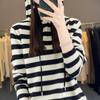 Women S Striped Hooded Sweater Loose Casual Fit Pullover