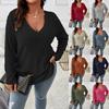 Women's V Neck Long Sleeve Loose Fit Top Casual Ribbed Solid Color Sweatshirt