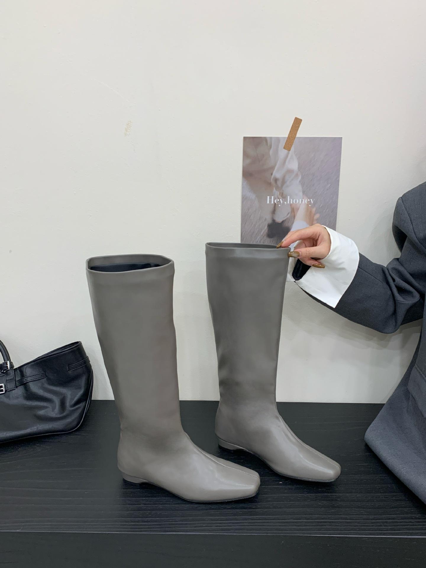 

Design sense knight boots 2025 autumn and winter new pointed high boots low heel versatile thin boots women 39 серый