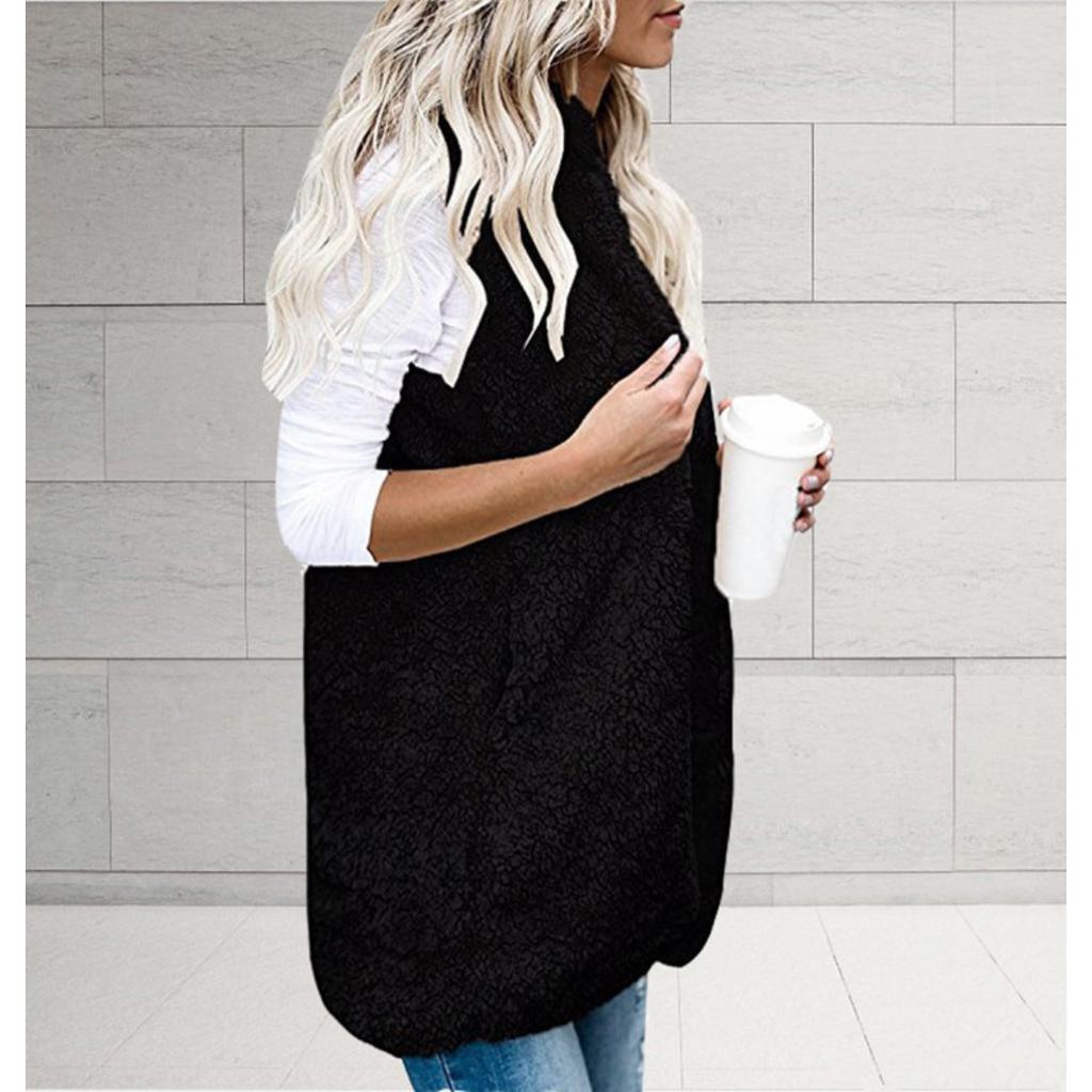 Gilet in Pile Senza Maniche con Cappuccio da Donna Autunno Inverno Monocolore con Tasca Gilet Casual alla Moda