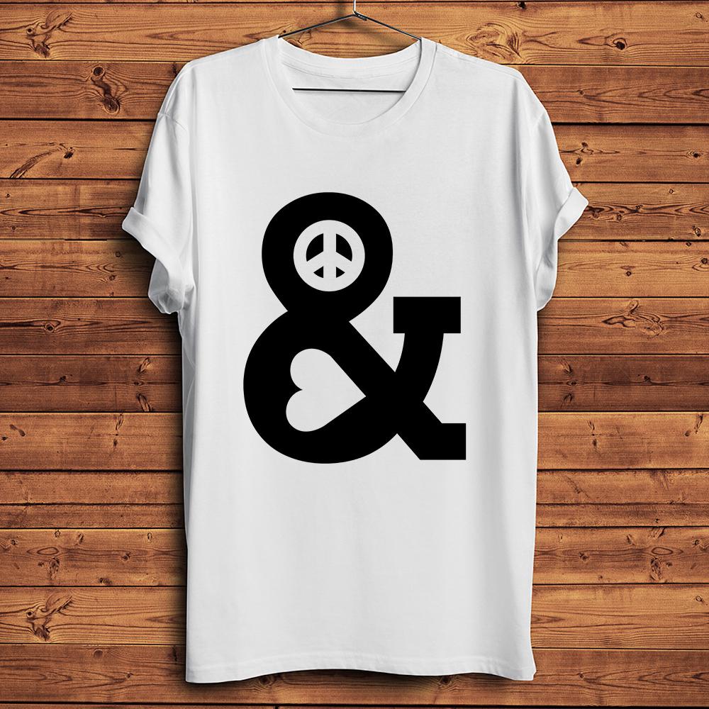 Peace Sign and Love Heart Printed Funny Tshirt Homme Unisex Summer Short Sleeve White Casual Tshirt Unisex Tee Breathable Print