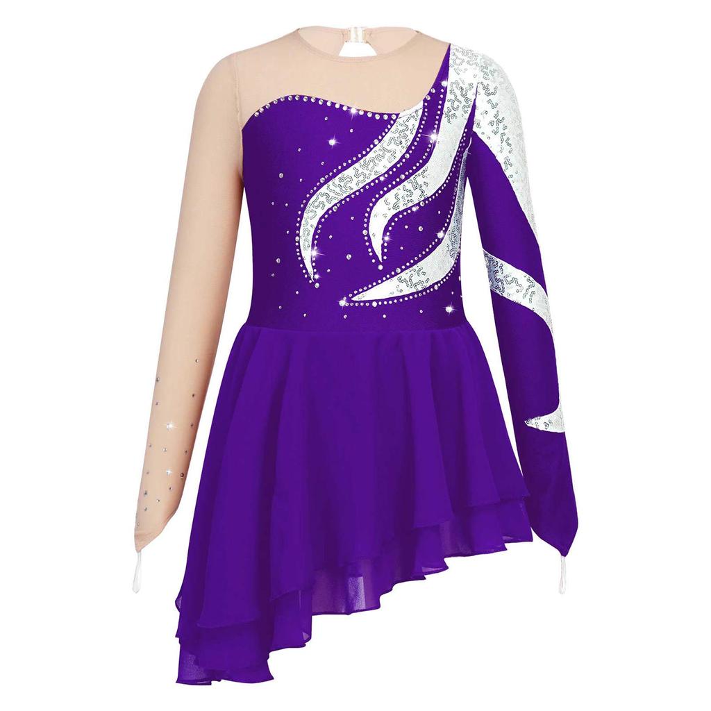 Vestido Patinação ODASDO - Lantejoulas E Strass | Manga Comprida