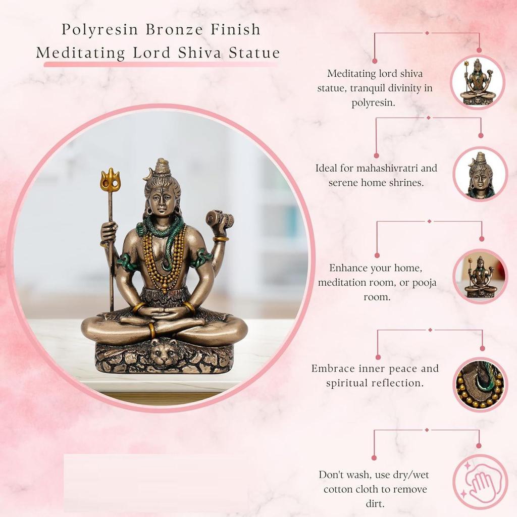 Brown Resin Meditating Lord Shiva Statue | Lord Shiva Idol for Home Decor Pooja Room Office Car Dashboard | Shiv Murti