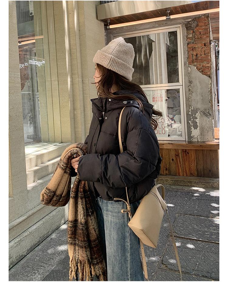 Damen Herbst- und Winterjacke Einfarbig Kapuze Kurz Locker Verdickt Winddicht Studentenjacke Damenjacke 5 Farben